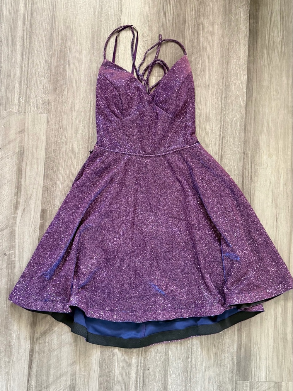 City Studio Shimmery Purple Strappy Fit-and-Flare Dress